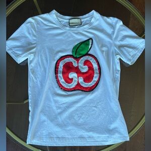 Gucci Kids Women’s Sequin Apple Logo Medium White T-Shirt
